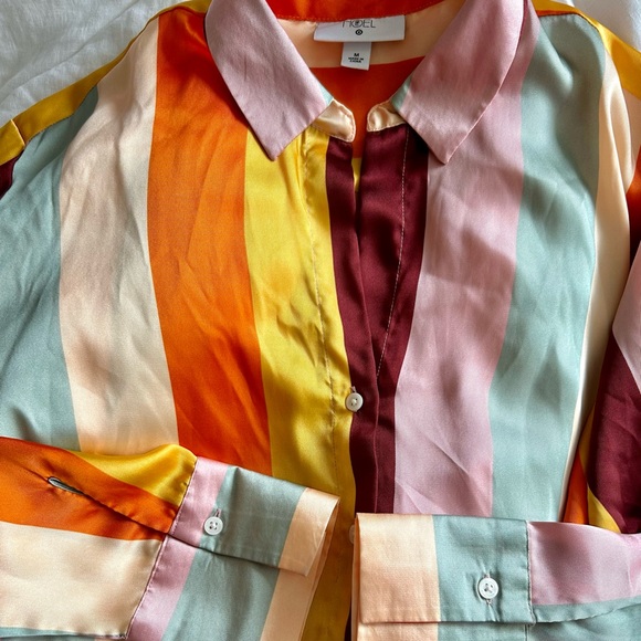 NWOT Colorful Striped Satin Button Down - Fe NoelxTarget - Picture 4 of 8